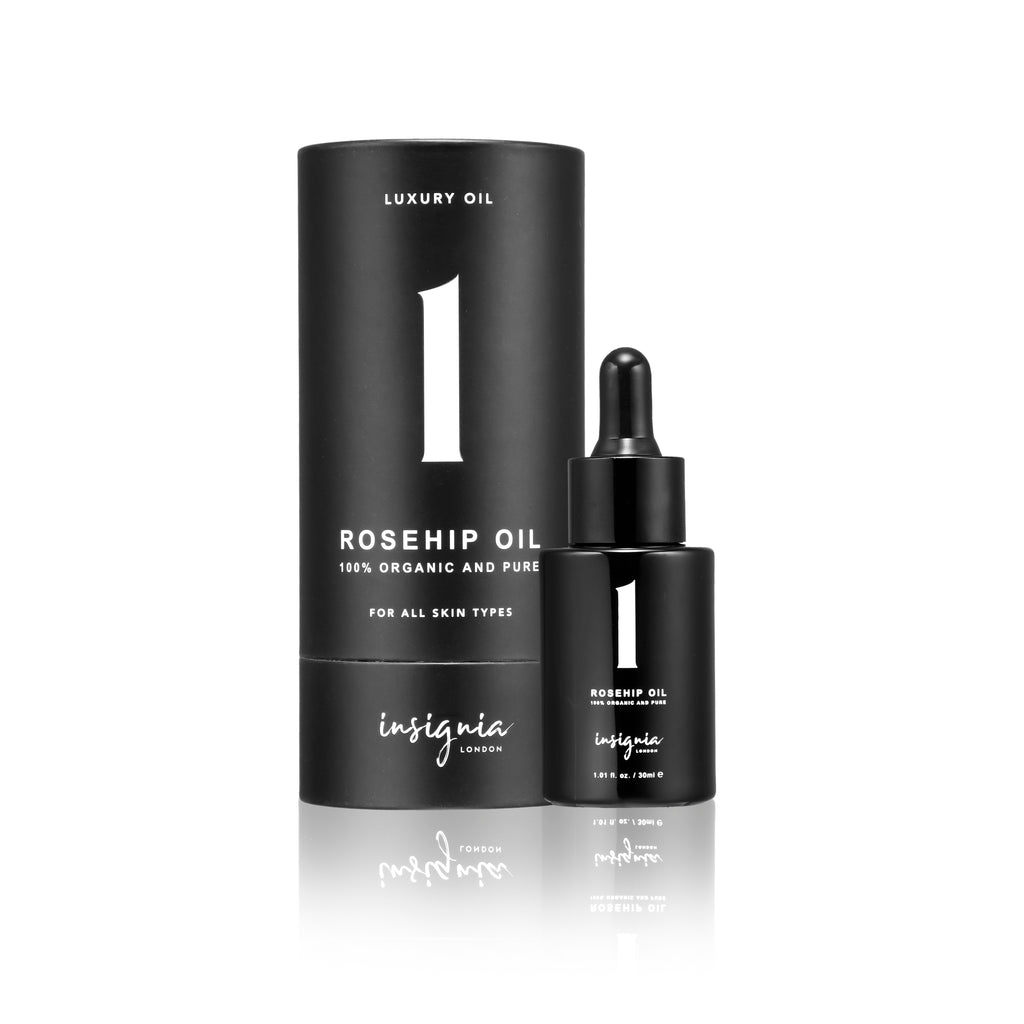 Insignia London No. 1 Luxury Rosehip Oil 30ml with box packaging on white background
