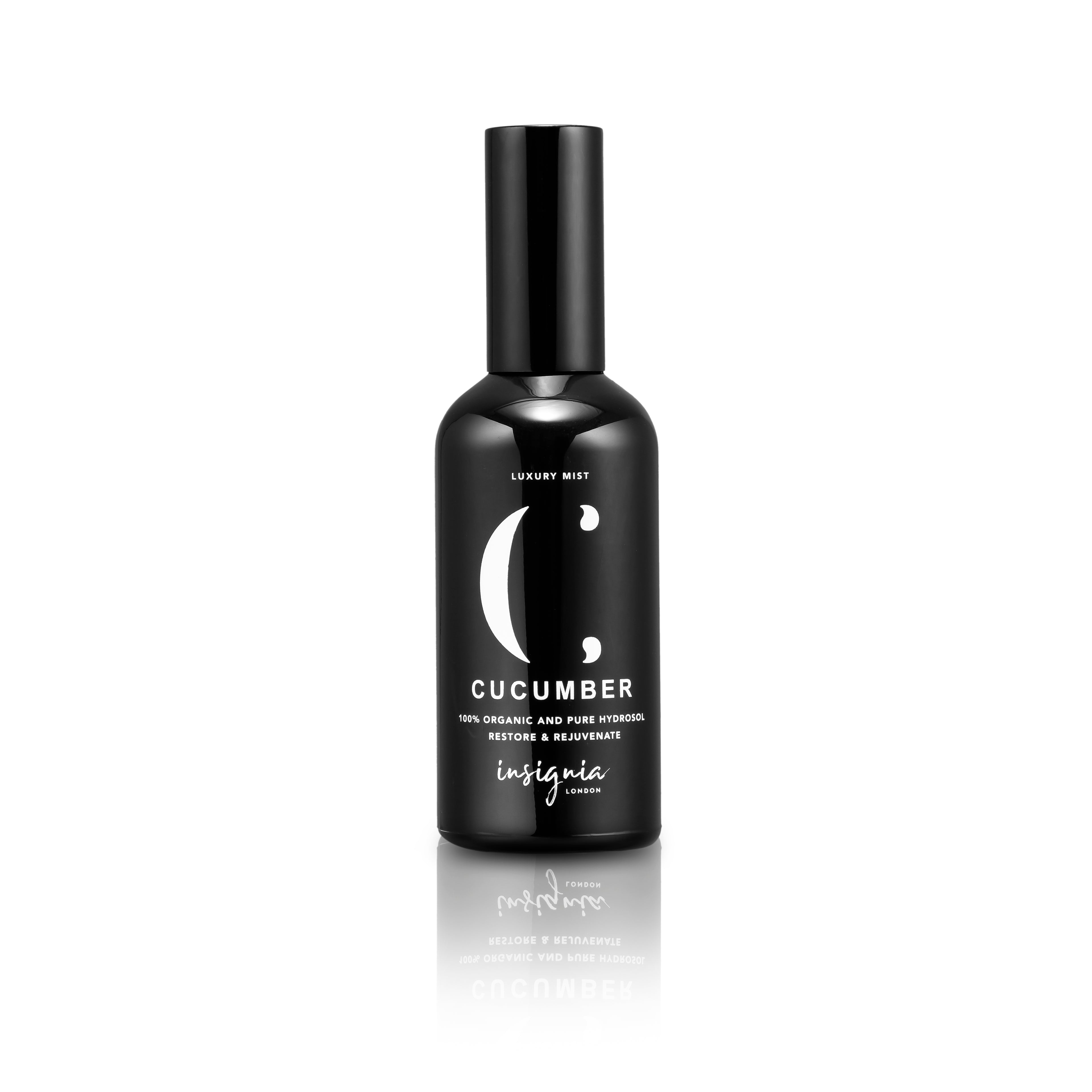 Insignia London Organic Cucumber Face Mist 100ml black bottle on white background.